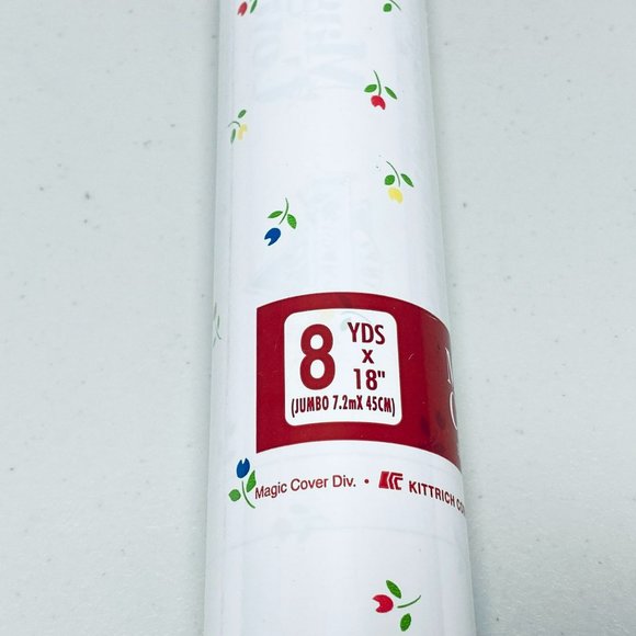 Vtg Magic Cover Draw Shelf Self-Adhesive Vinyl Liner 24'x 18" White W/ Tulips - Picture 4 of 6